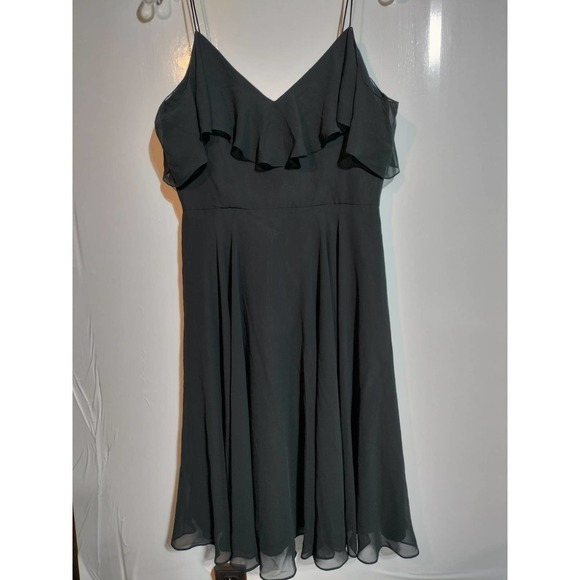 Jenny Yoo Kelli Formal Gown midi Dress Off the shoulder black chiffon size 8 - Picture 3 of 11